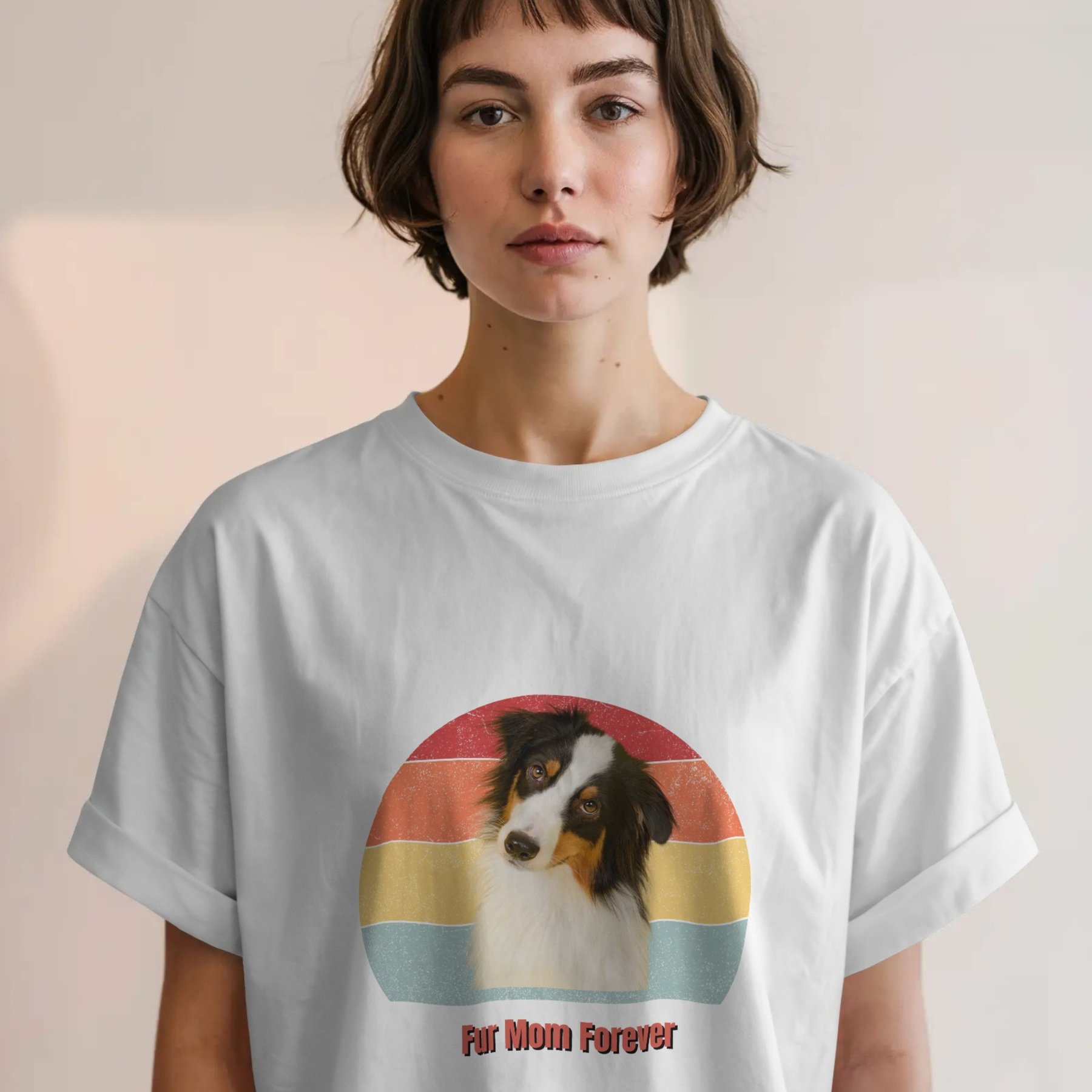 NeoAnimo Sunset Stripes Pet Photo & Name Personalized Ultra-Soft T-Shirt, White, 3X-Large