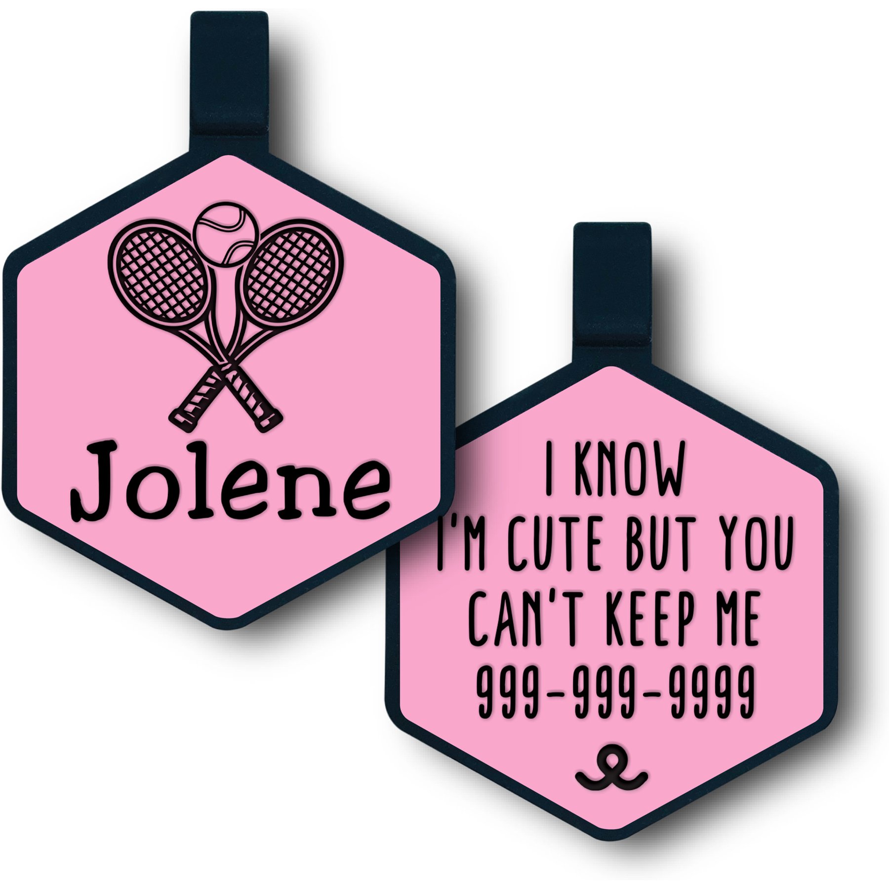 Besties Match Point Tennis Jingle-Free Silicone Dog ID Tag, Blush