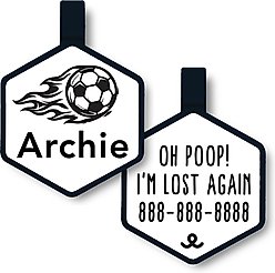 Besties Soccer Star Jingle-Free Silicone Dog ID Tag, White