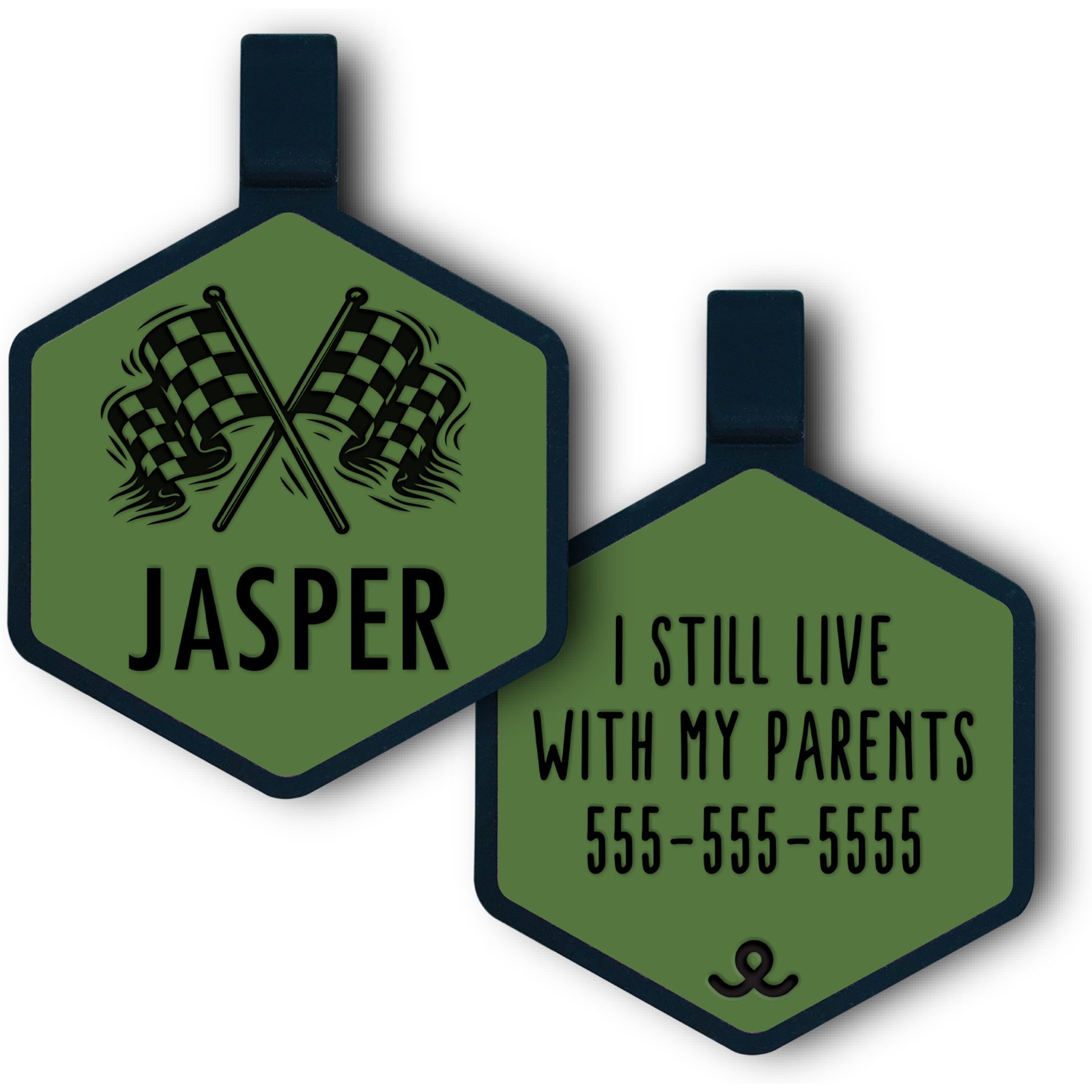 Besties Speed Zone Racing Jingle-Free Silicone Dog ID Tag, Sage