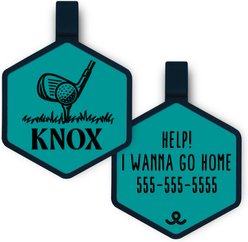 Besties Hole in One Golf Jingle-Free Silicone Dog ID Tag, Turquoise