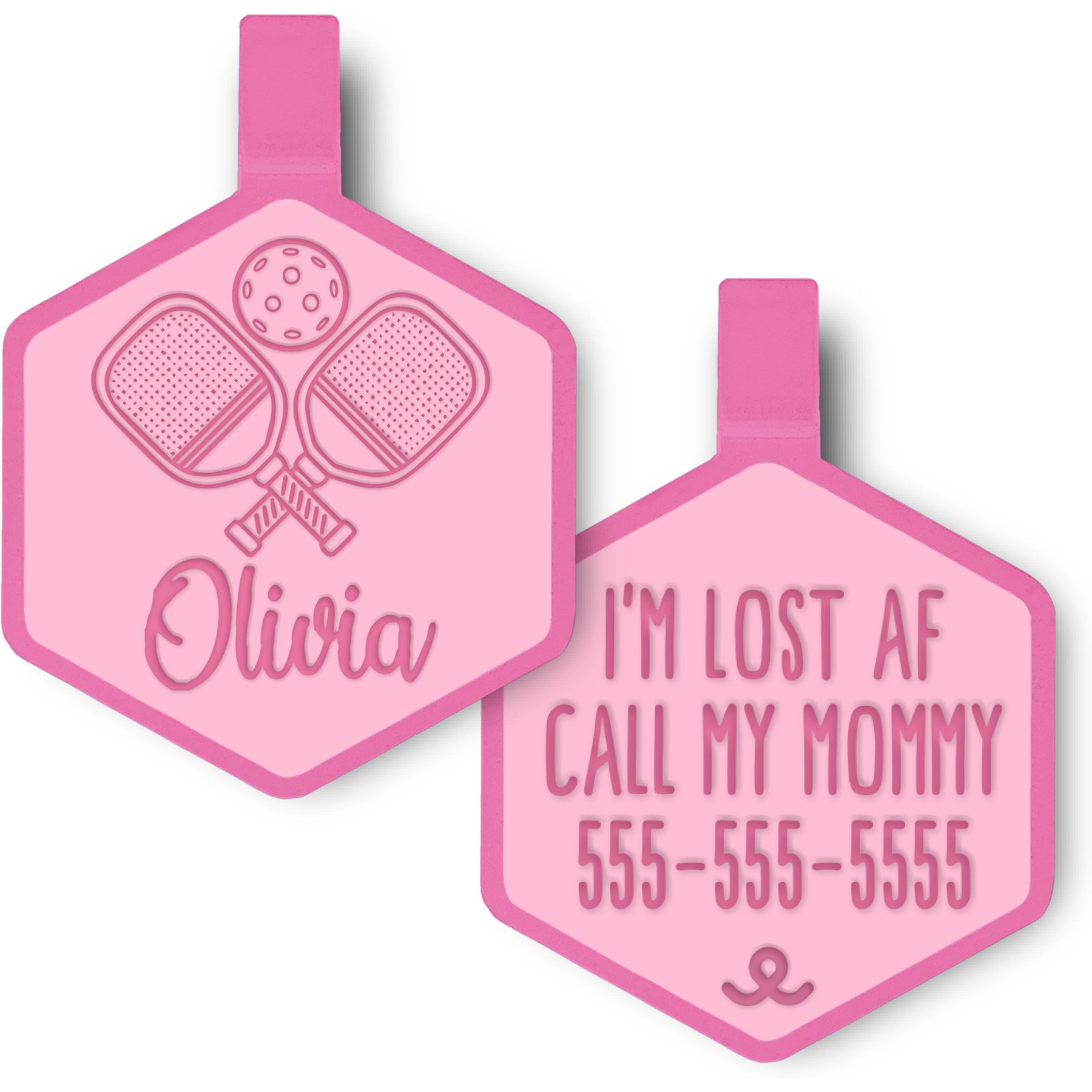 Besties Paddle Battle Pickleball Jingle-Free Silicone Dog ID Tag, Flamingo Pink