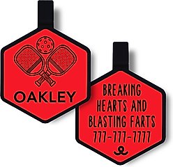 Besties Paddle Battle Pickleball Jingle-Free Silicone Dog ID Tag, Red
