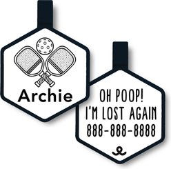 Besties Mini Paddle Battle Pickleball Jingle-Free Silicone Dog ID Tag, White