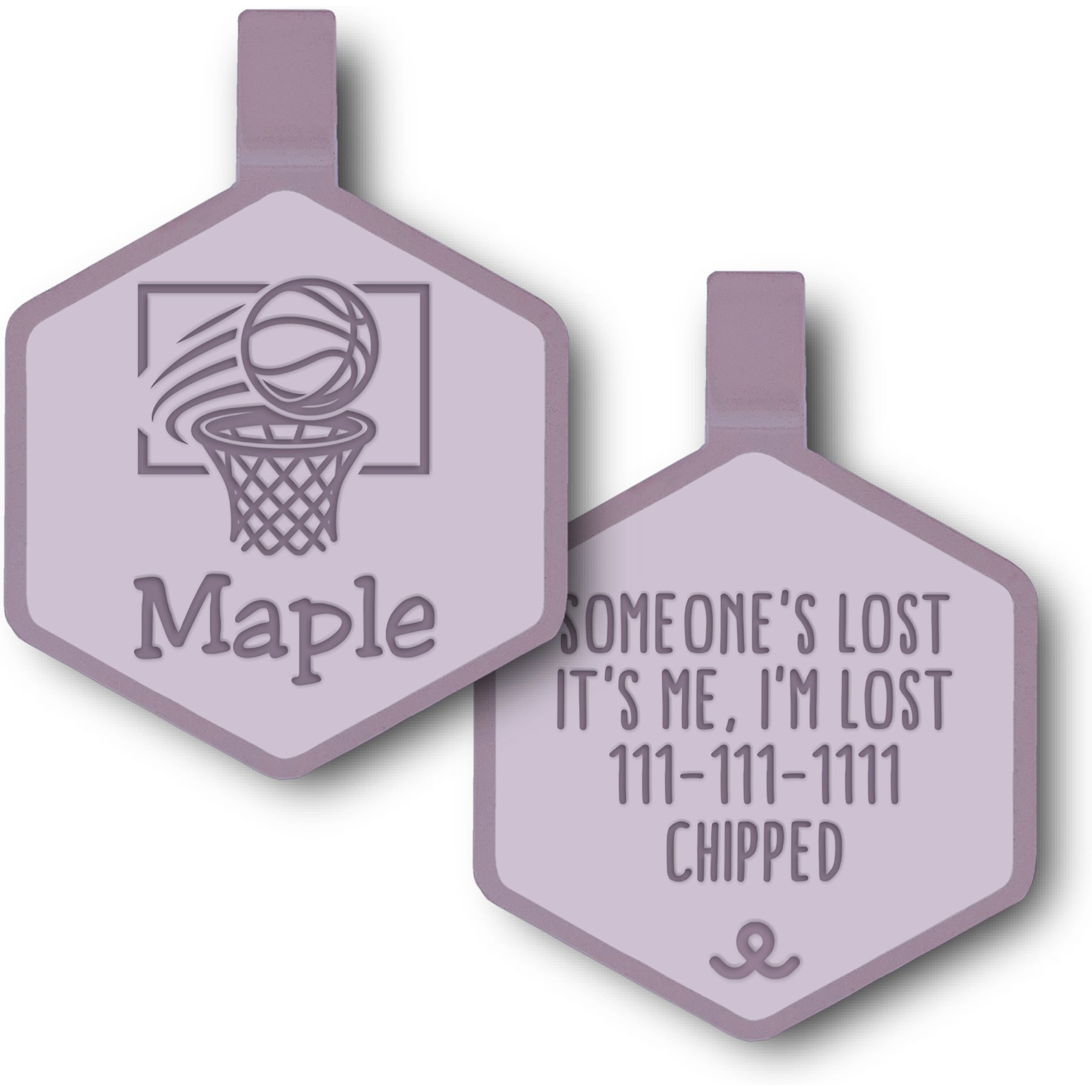 Besties Nothin’ But Net Basketball Jingle-Free Silicone Dog ID Tag, Heather Purple