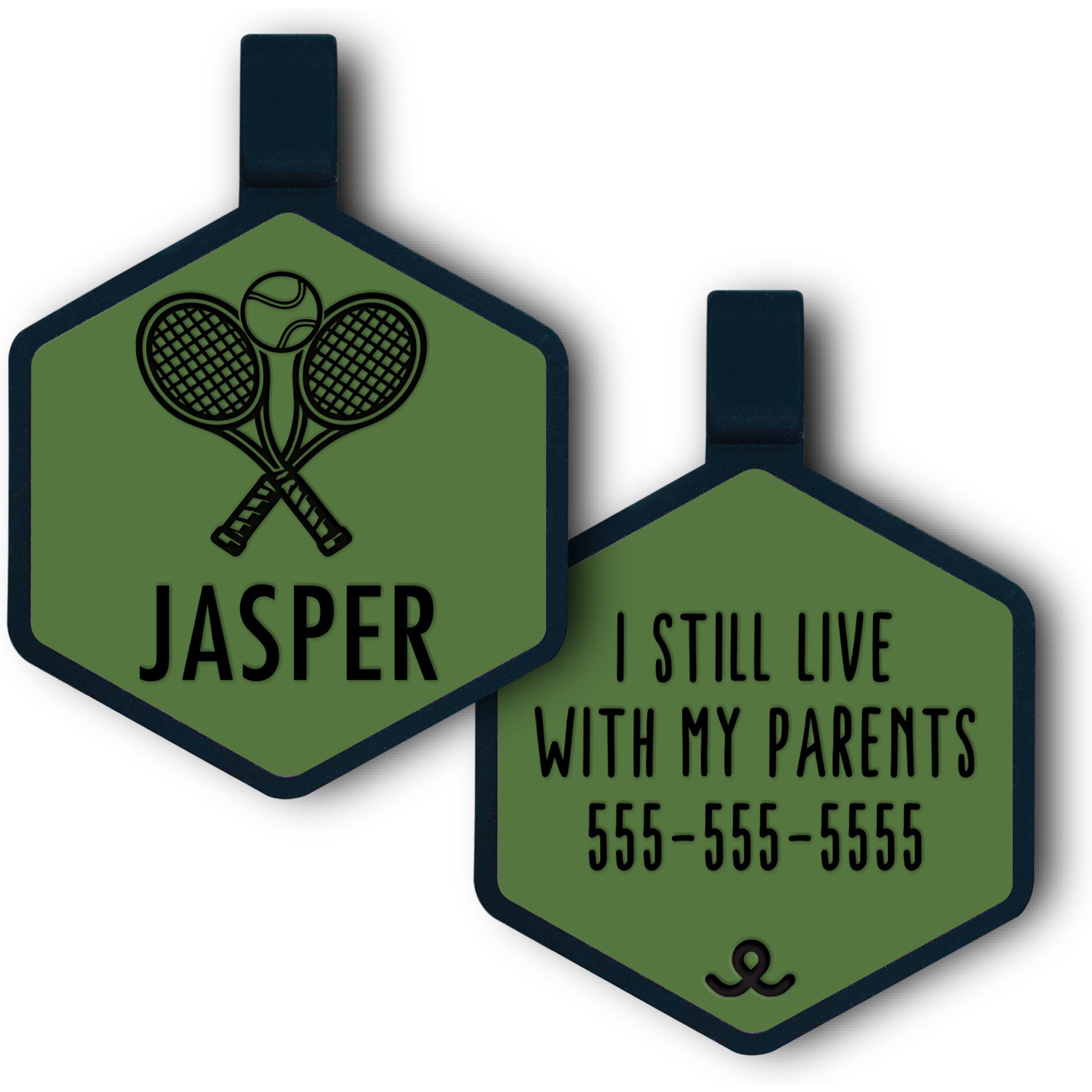 Besties Mini Match Point Tennis Jingle-Free Silicone Dog ID Tag, Sage