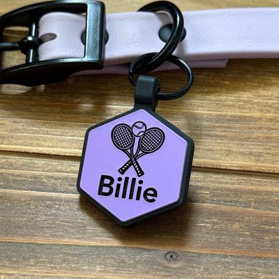 Show full view: Besties Match Point Tennis Jingle-Free Silicone Dog ID Tag, Grey slide 4 of 11