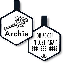 Besties Mini Play Ball Baseball Jingle-Free Silicone Dog ID Tag, White