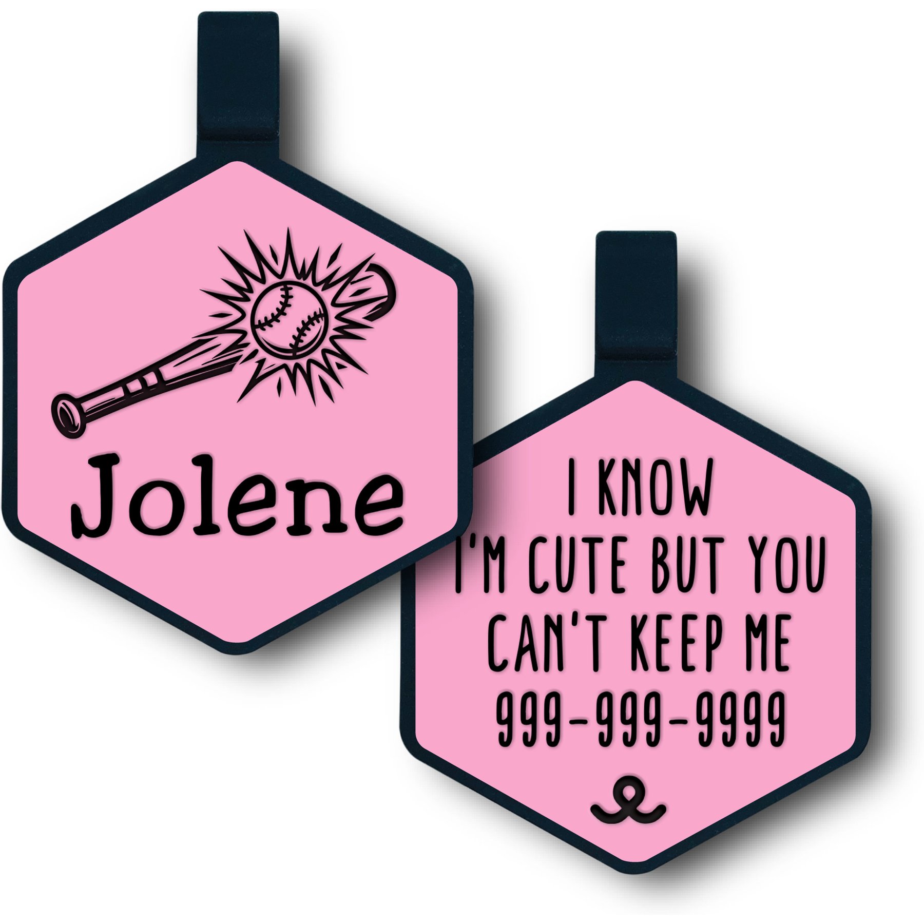 Besties Mini Play Ball Baseball Jingle-Free Silicone Dog ID Tag, Blush