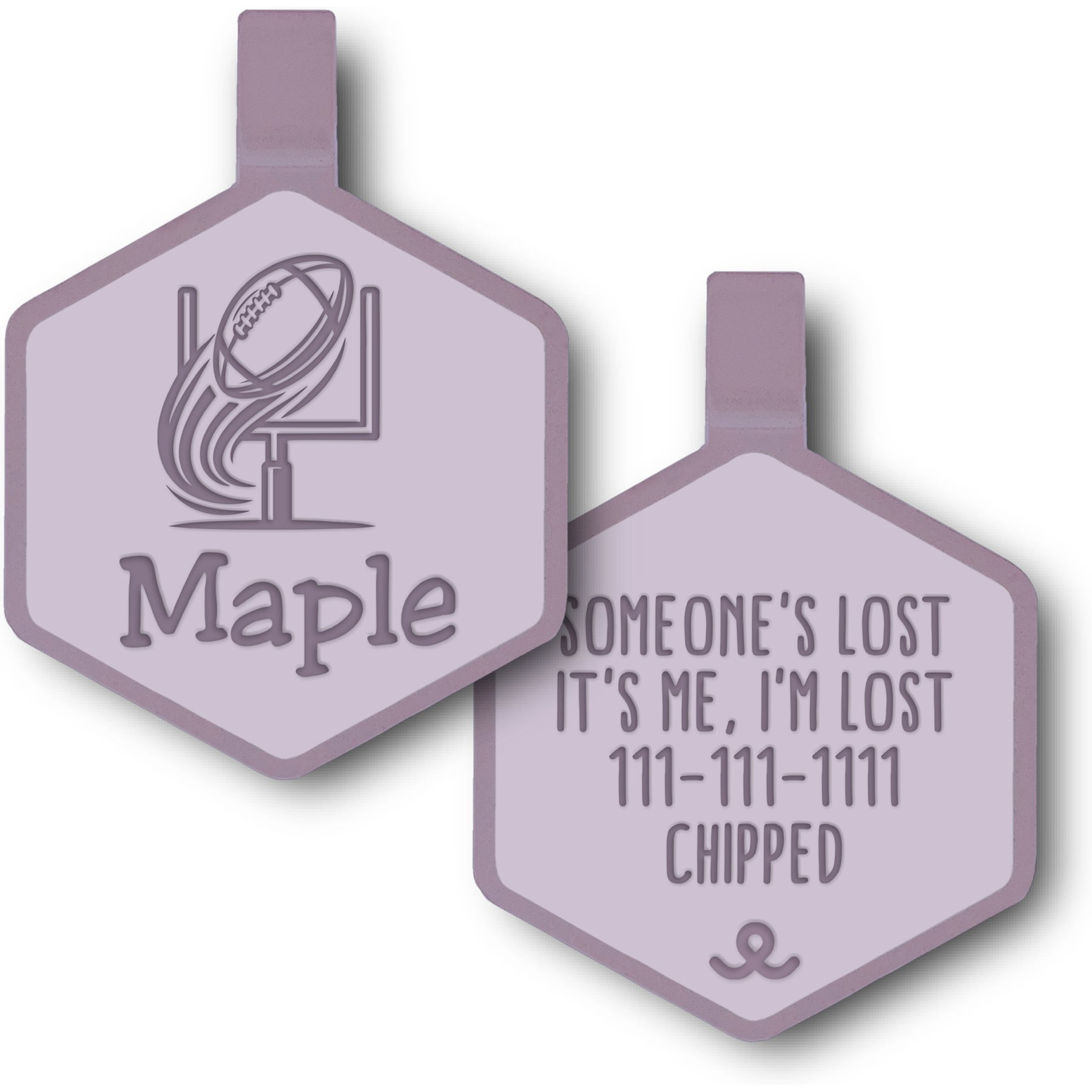 Besties Mini Touchdown Football Jingle-Free Silicone Dog ID Tag, Heather Purple