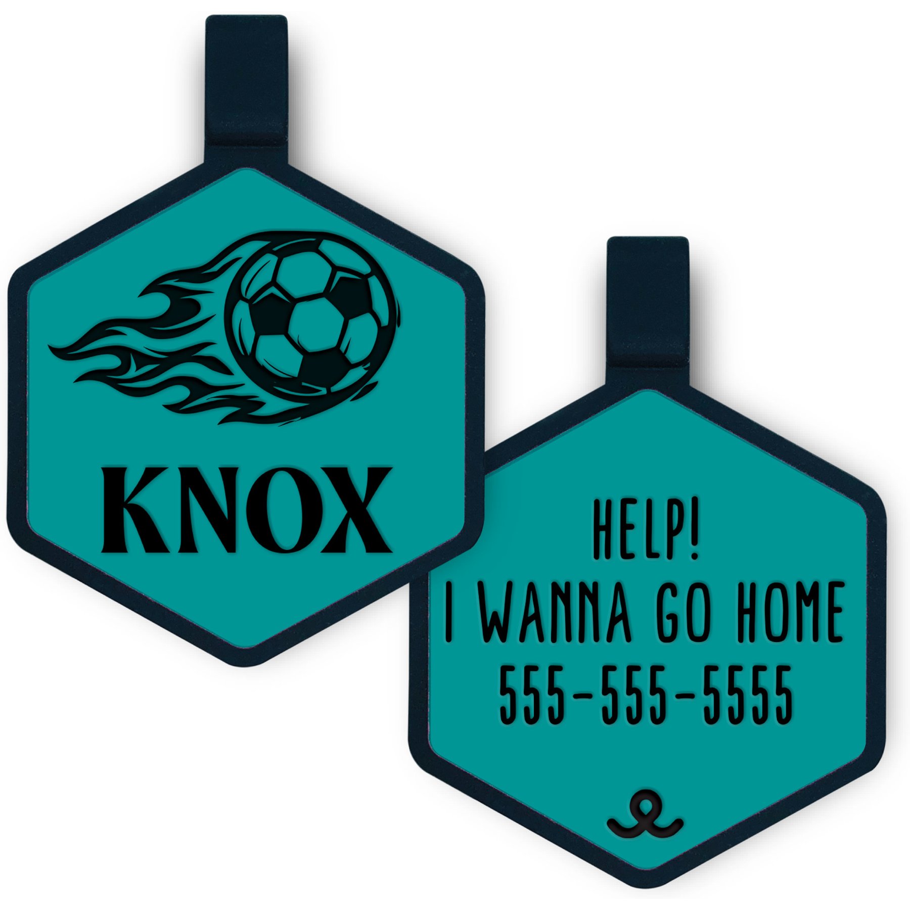Besties Mini Soccer Star Jingle-Free Silicone Dog ID Tag, Turquoise