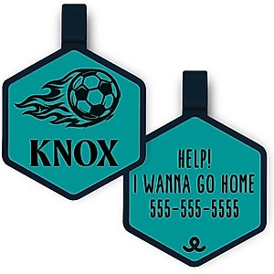 Besties Mini Soccer Star Jingle-Free Silicone Dog ID Tag, Turquoise