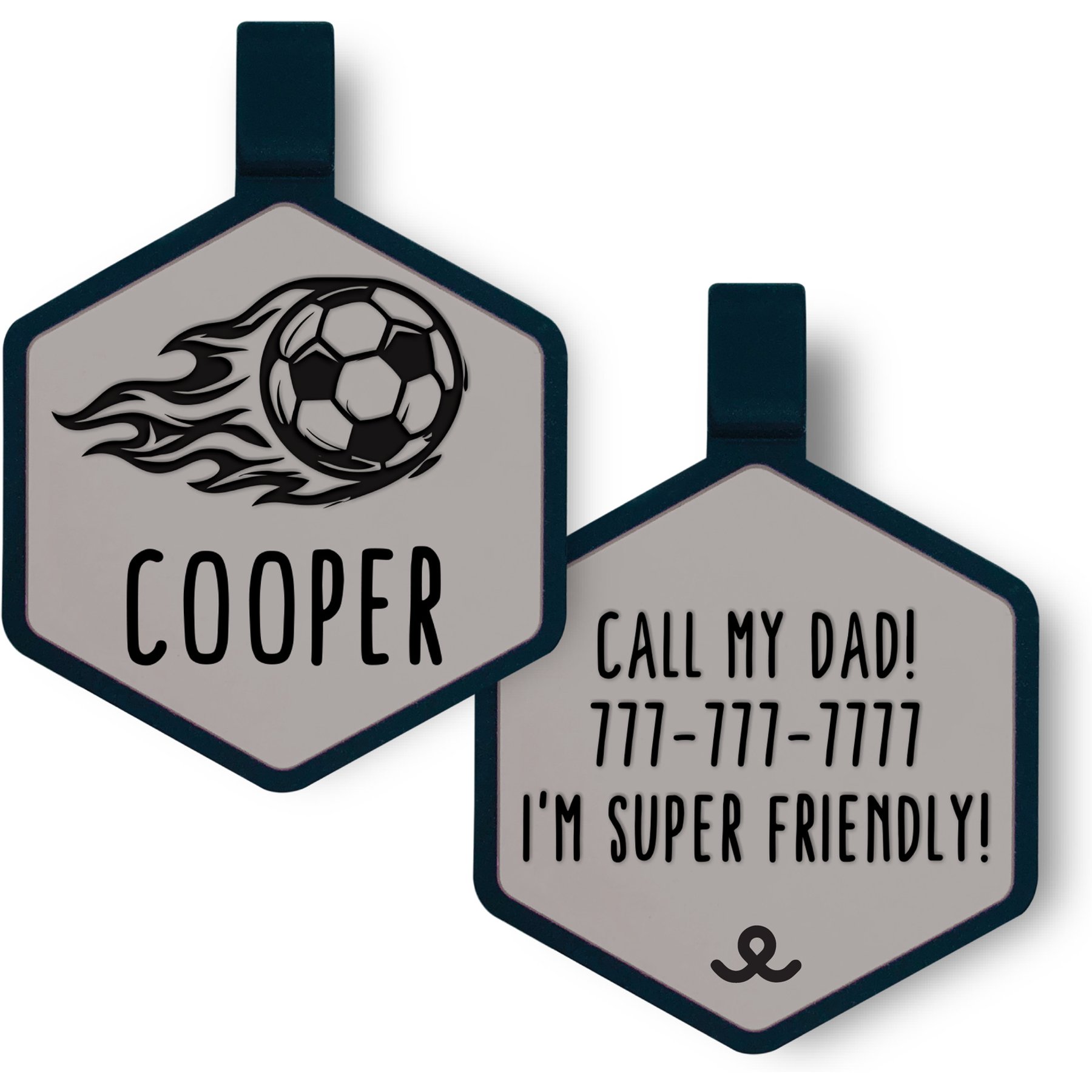 Besties Mini Soccer Star Jingle-Free Silicone Dog ID Tag, Grey