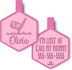 Besties Hole in One Golf Jingle-Free Silicone Dog ID Tag, Flamingo Pink