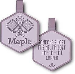 Besties Mini Paddle Battle Pickleball Jingle-Free Silicone Dog ID Tag, Heather Purple