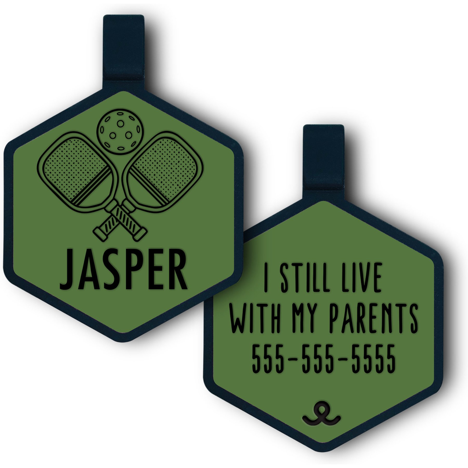 Besties Mini Paddle Battle Pickleball Jingle-Free Silicone Dog ID Tag, Sage