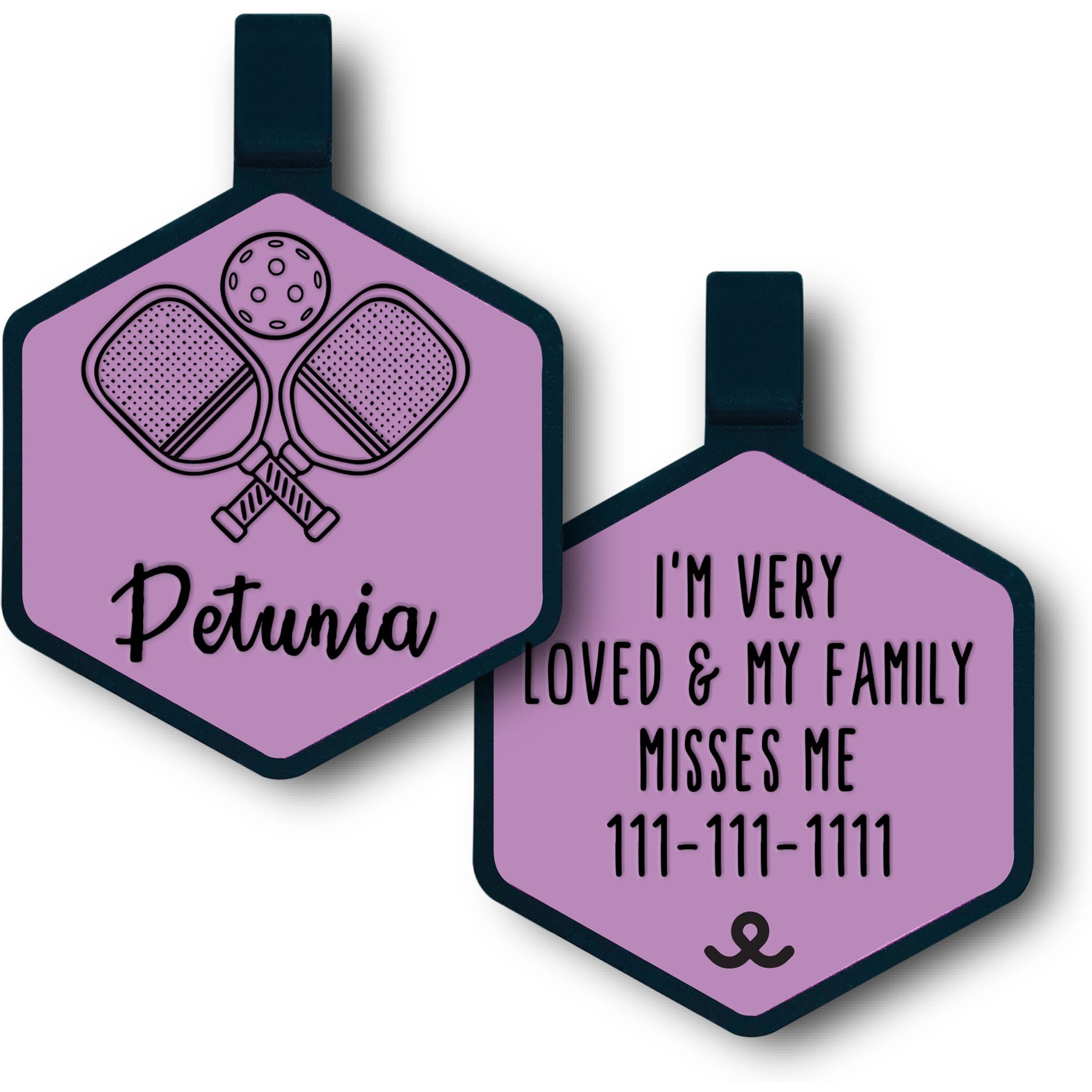 Besties Mini Paddle Battle Pickleball Jingle-Free Silicone Dog ID Tag, Lavender