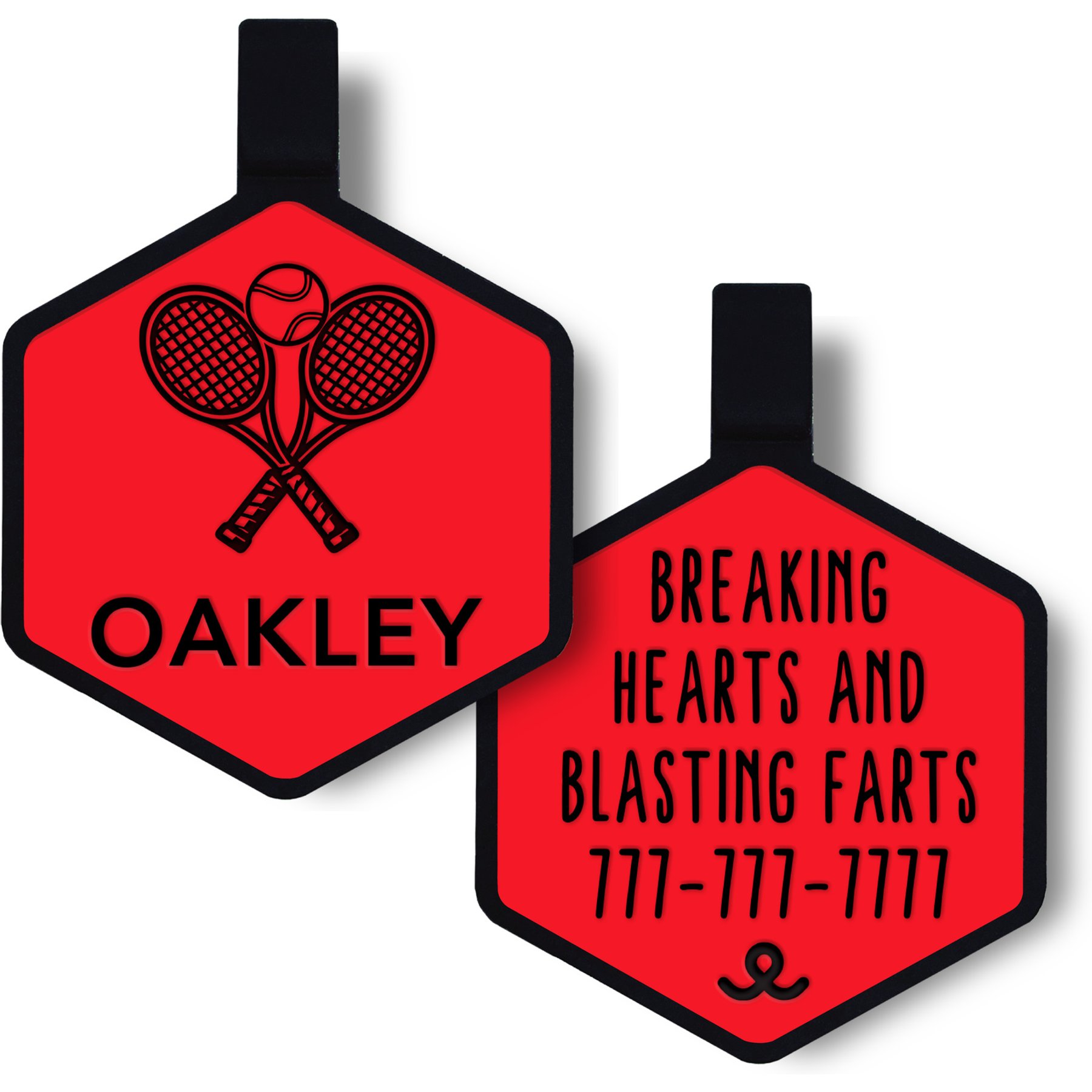 Besties Mini Match Point Tennis Jingle-Free Silicone Dog ID Tag, Red