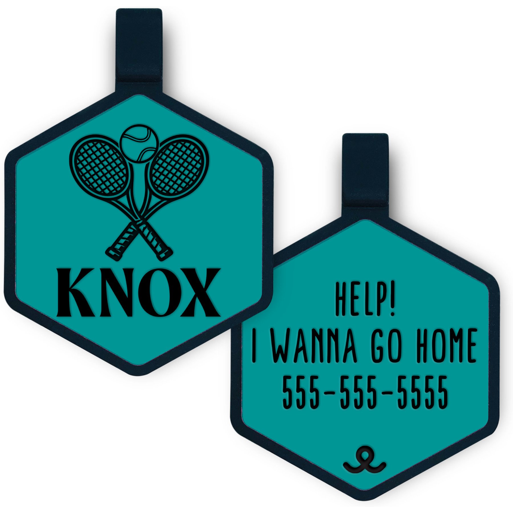 Besties Mini Match Point Tennis Jingle-Free Silicone Dog ID Tag, Turquoise