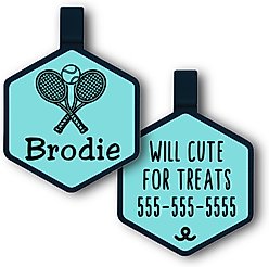 Besties Mini Match Point Tennis Jingle-Free Silicone Dog ID Tag, Sky Blue