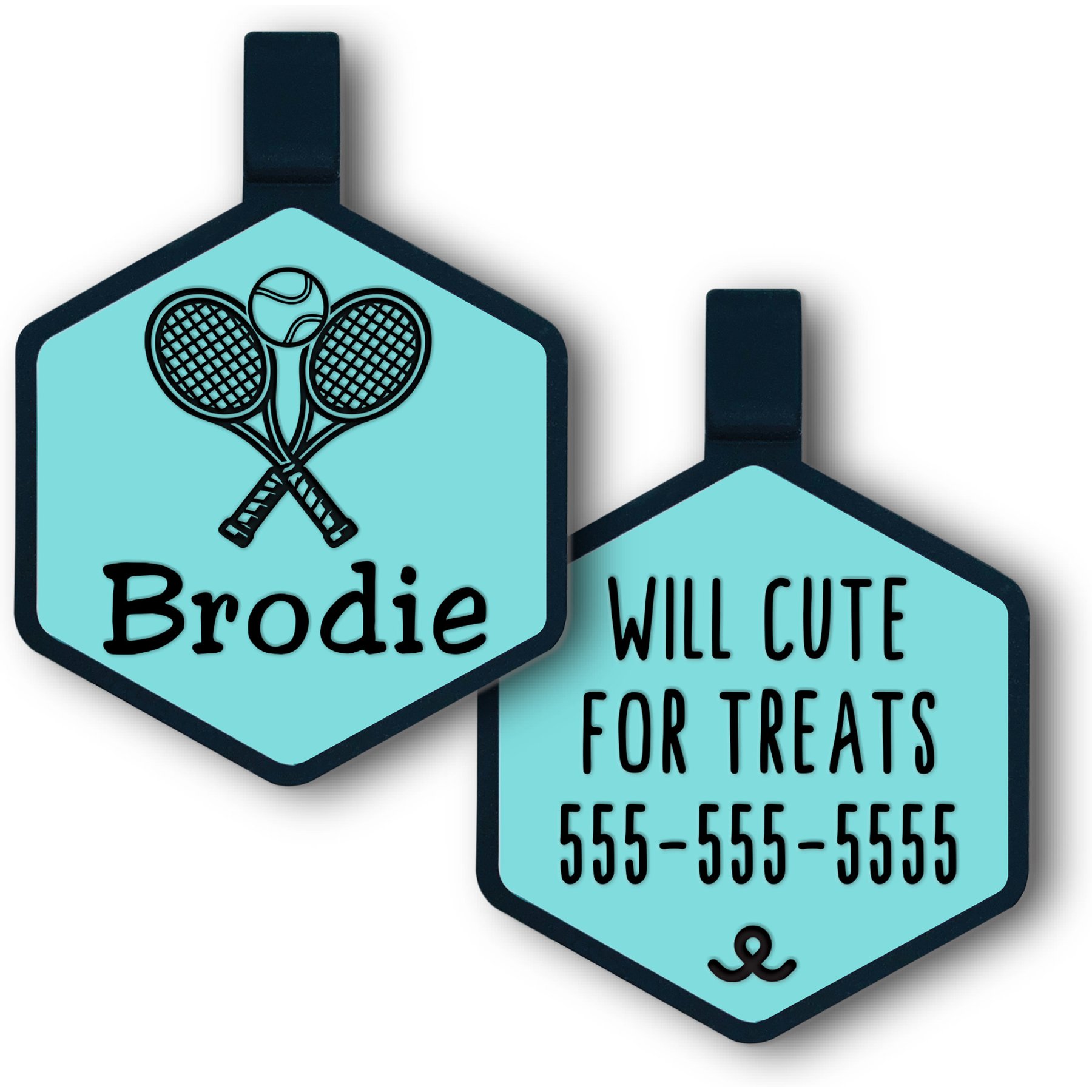 Besties Mini Match Point Tennis Jingle-Free Silicone Dog ID Tag, Sky Blue