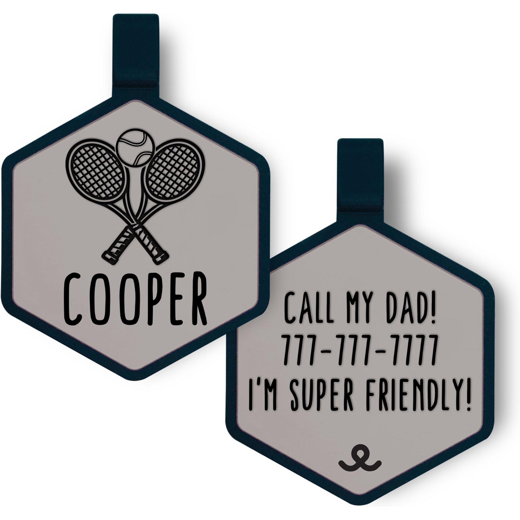 Besties Mini Match Point Tennis Jingle-Free Silicone Dog ID Tag, Grey