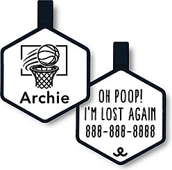 Besties Nothin’ But Net Basketball Jingle-Free Silicone Dog ID Tag, White