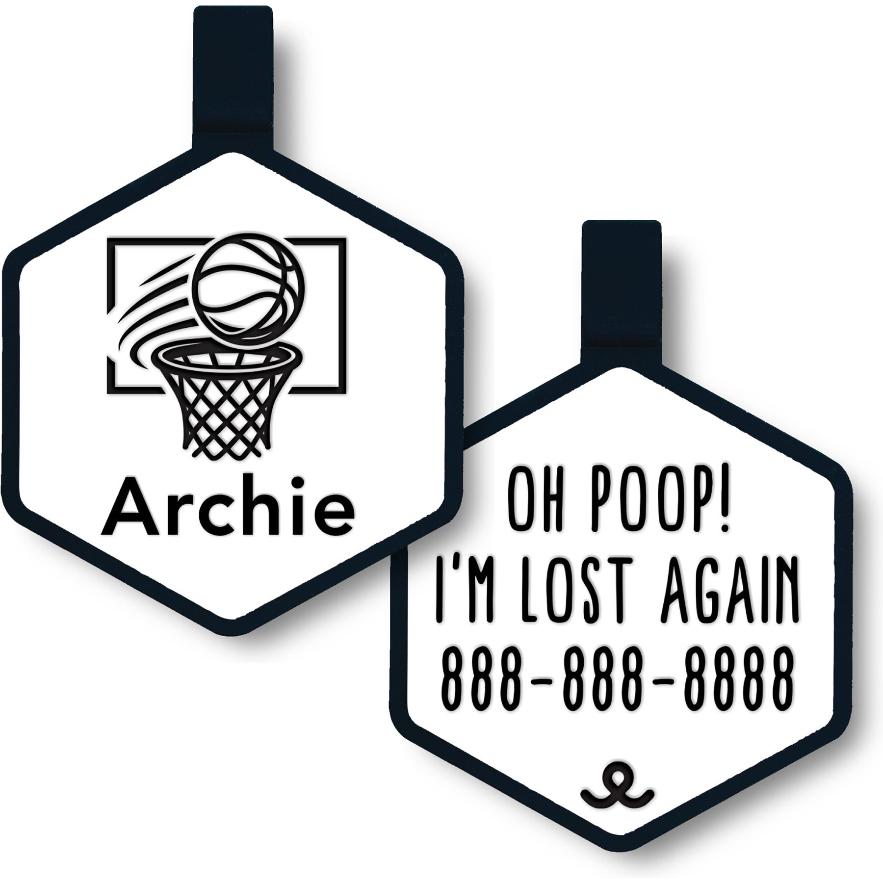 Besties Mini Nothin’ But Net Basketball Jingle-Free Silicone Dog ID Tag, White