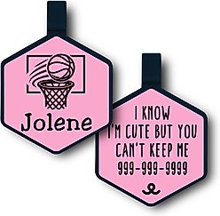 Besties Nothin’ But Net Basketball Jingle-Free Silicone Dog ID Tag, Blush