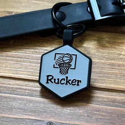 Show full view: Besties Mini Nothin’ But Net Basketball Jingle-Free Silicone Dog ID Tag, Grey slide 4 of 11