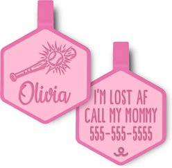 Besties Mini Play Ball Baseball Jingle-Free Silicone Dog ID Tag, Flamingo Pink