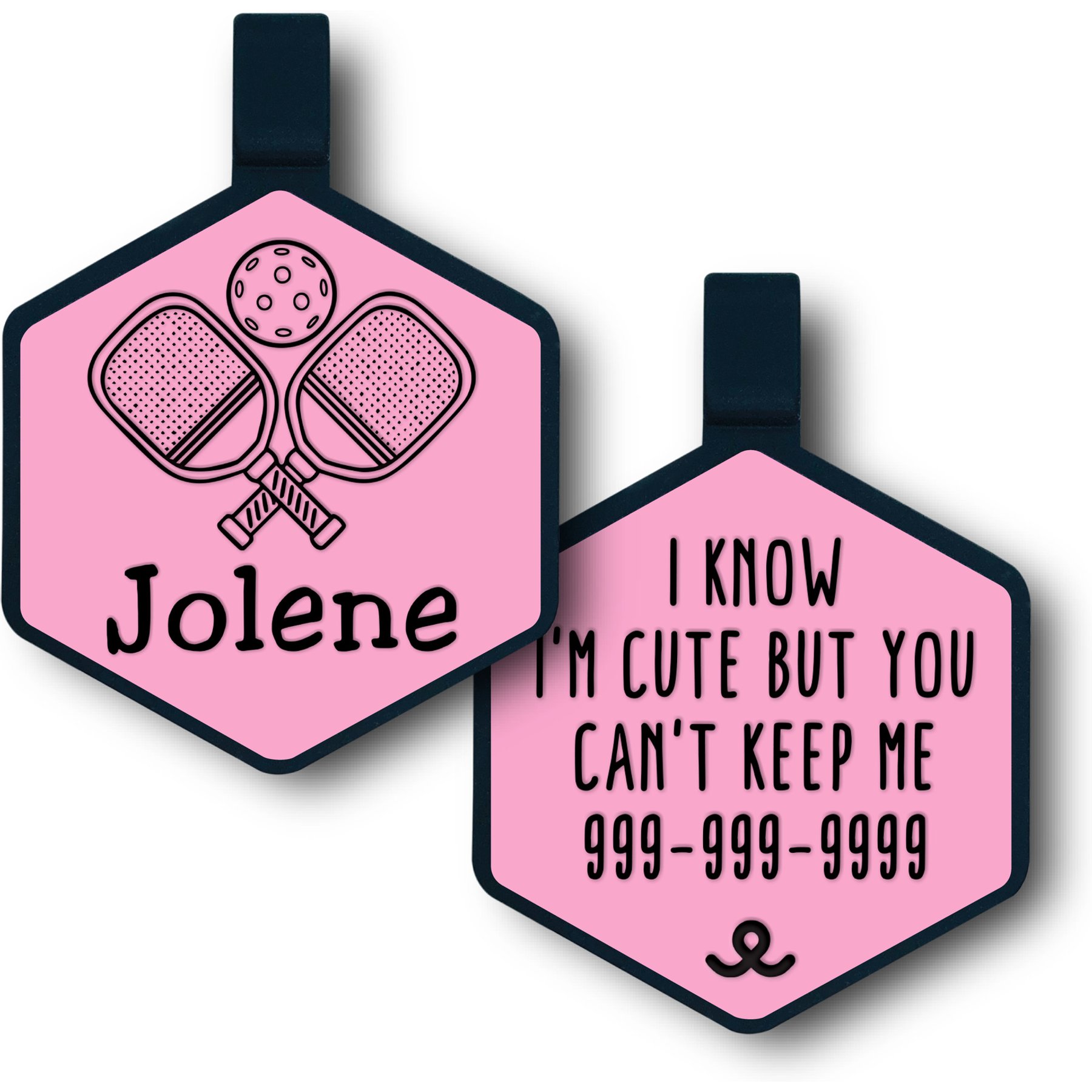 Besties Mini Paddle Battle Pickleball Jingle-Free Silicone Dog ID Tag, Blush