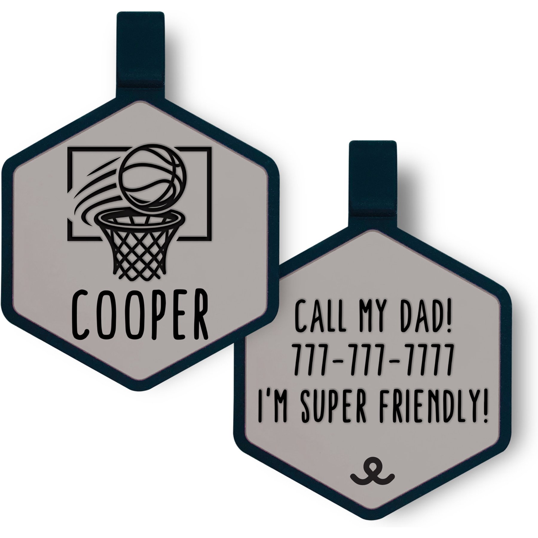 Besties Mini Nothin’ But Net Basketball Jingle-Free Silicone Dog ID Tag, Grey