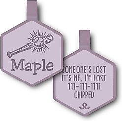 Besties Mini Play Ball Baseball Jingle-Free Silicone Dog ID Tag, Heather Purple