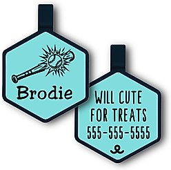 Besties Mini Play Ball Baseball Jingle-Free Silicone Dog ID Tag, Sky Blue