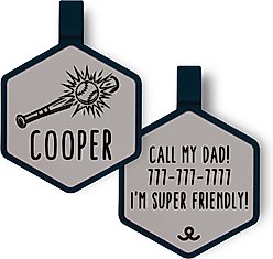 Besties Mini Play Ball Baseball Jingle-Free Silicone Dog ID Tag, Grey