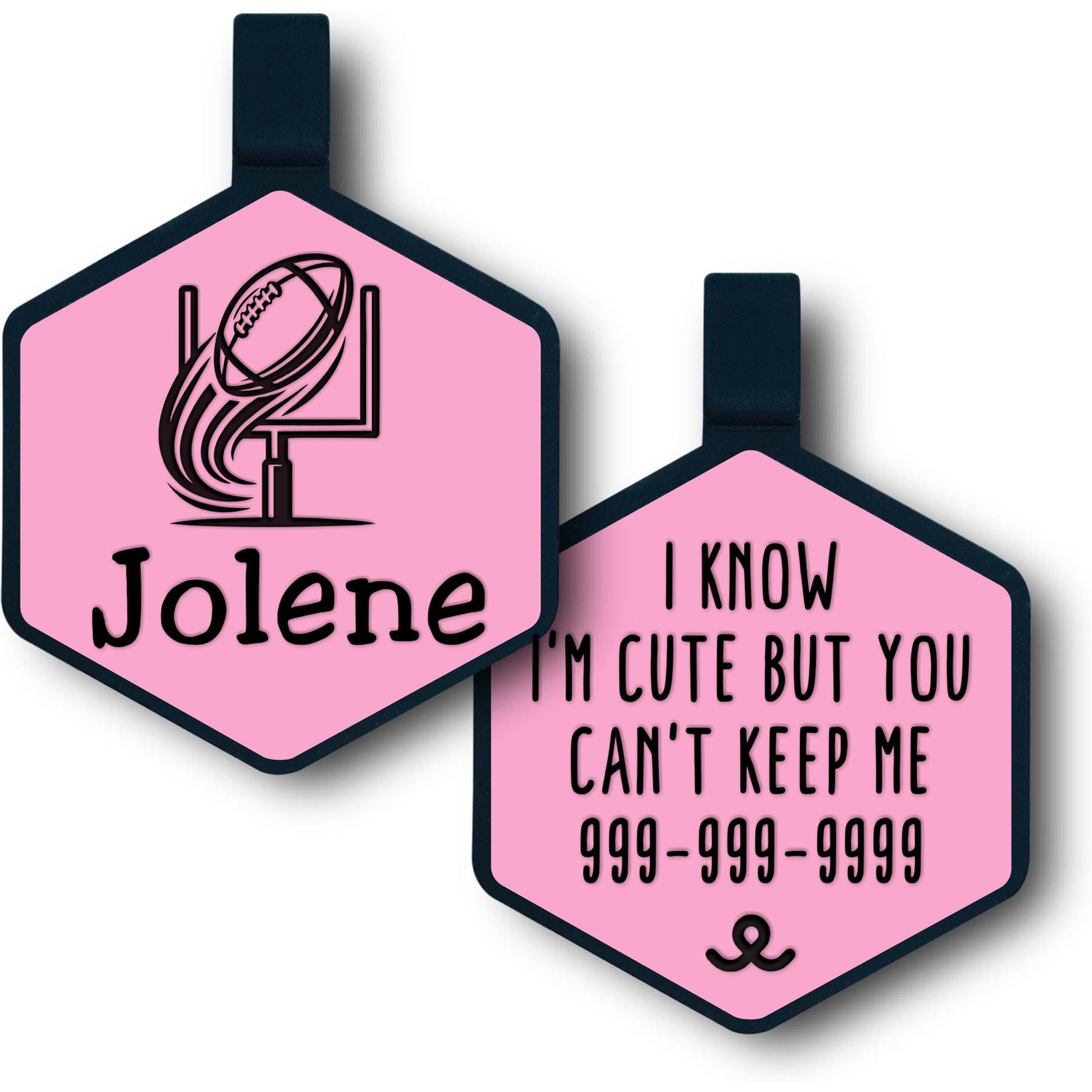 Besties Touchdown Football Jingle-Free Silicone Dog ID Tag, Blush
