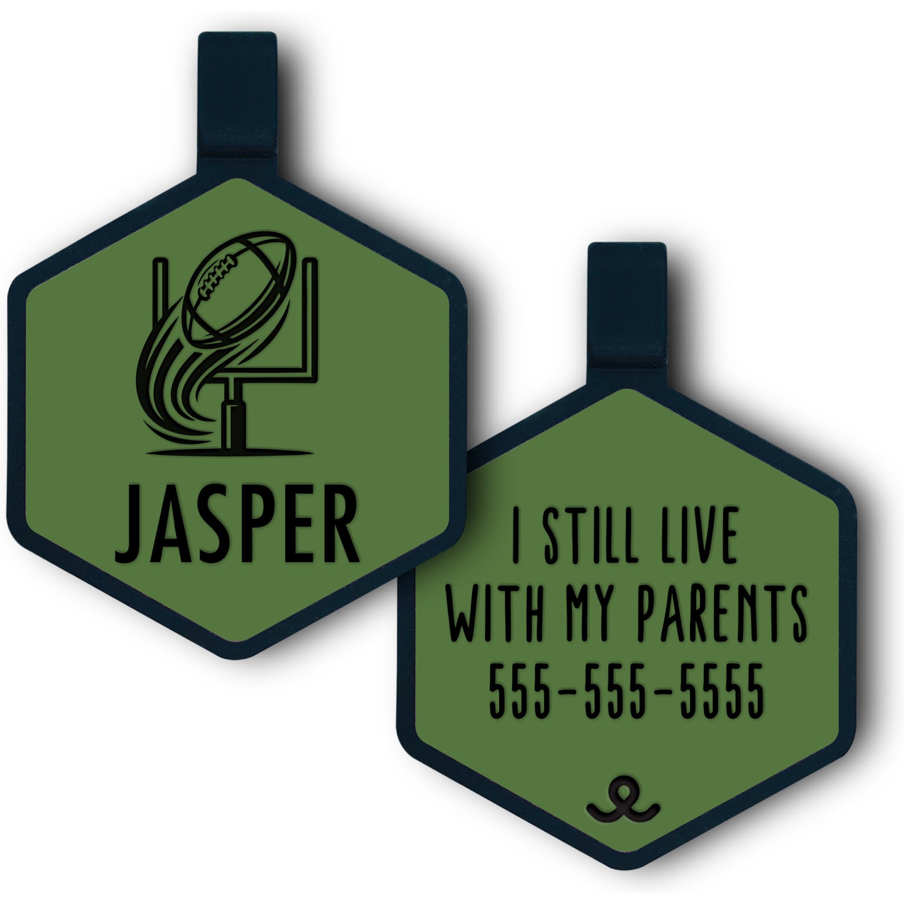 Besties Touchdown Football Jingle-Free Silicone Dog ID Tag, Sage