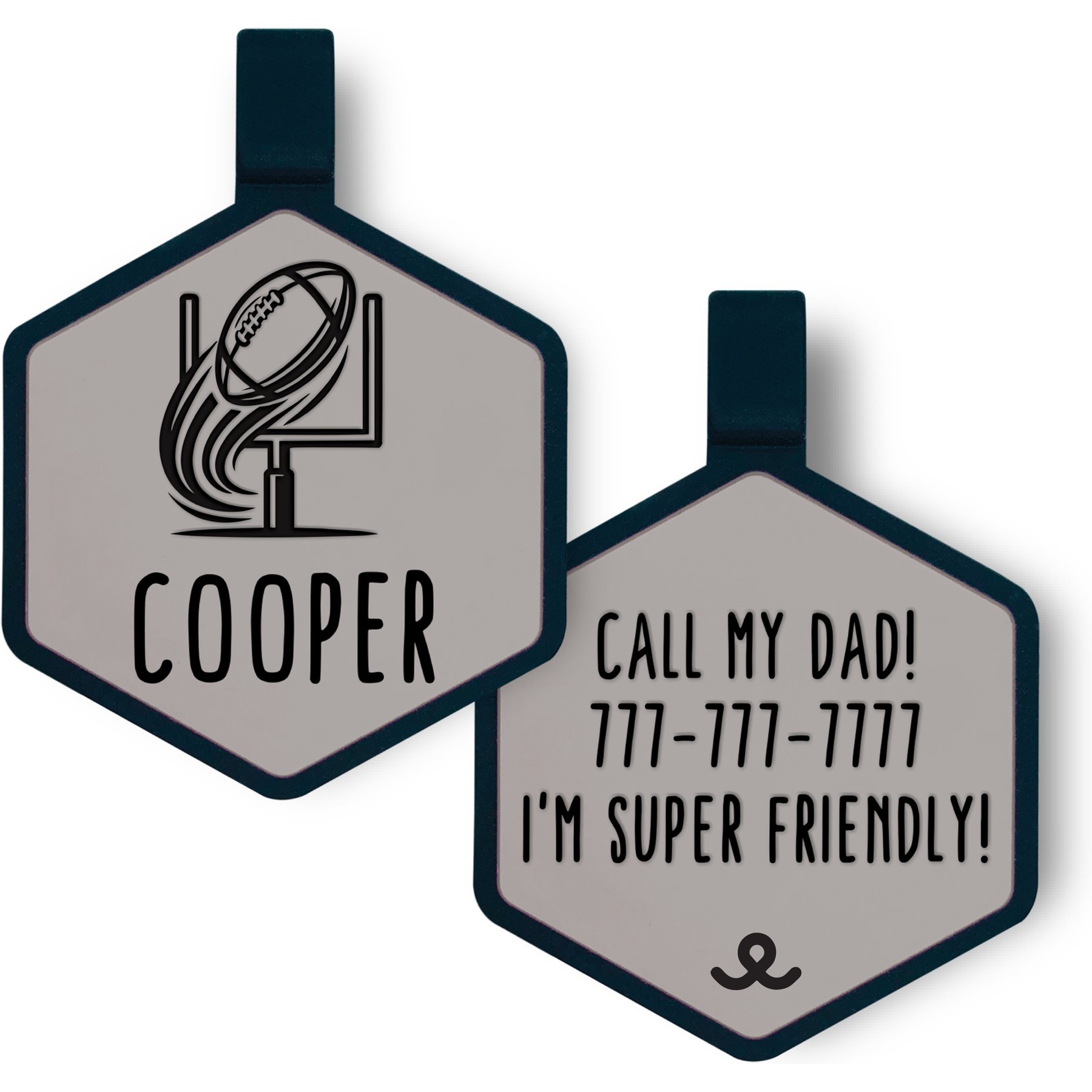 Besties Mini Touchdown Football Jingle-Free Silicone Dog ID Tag, Grey