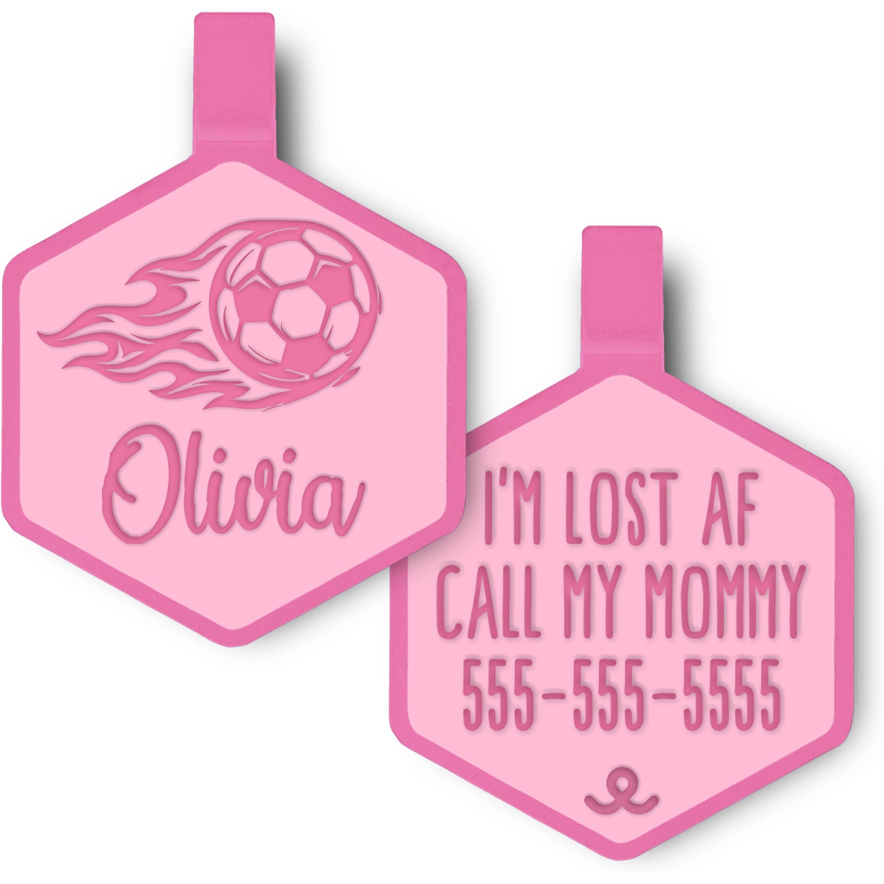 Besties Soccer Star Jingle-Free Silicone Dog ID Tag, Flamingo Pink