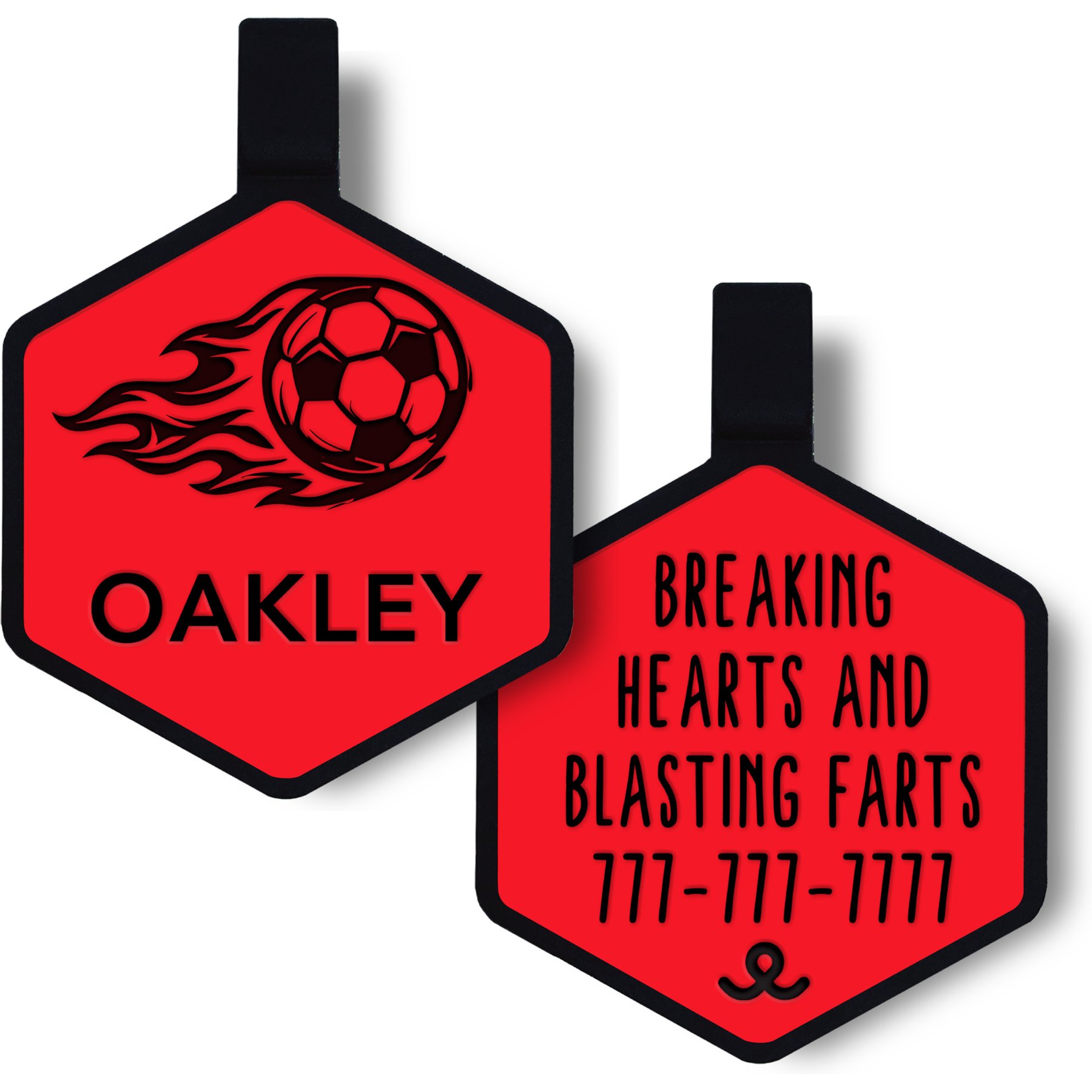 Besties Mini Soccer Star Jingle-Free Silicone Dog ID Tag, Red