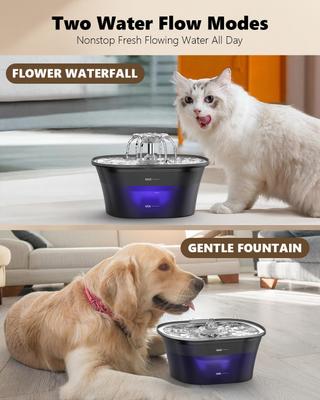 Show full view: VIVIPAL Stainless Steel Dog & Cat Water Fountain with LED & Quiet Pump, 84-oz slide 3 of 8