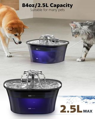 Show full view: VIVIPAL Stainless Steel Dog & Cat Water Fountain with LED & Quiet Pump, 84-oz slide 4 of 8