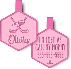 Besties Slapshot Hockey Jingle-Free Silicone Dog ID Tag, Flamingo Pink