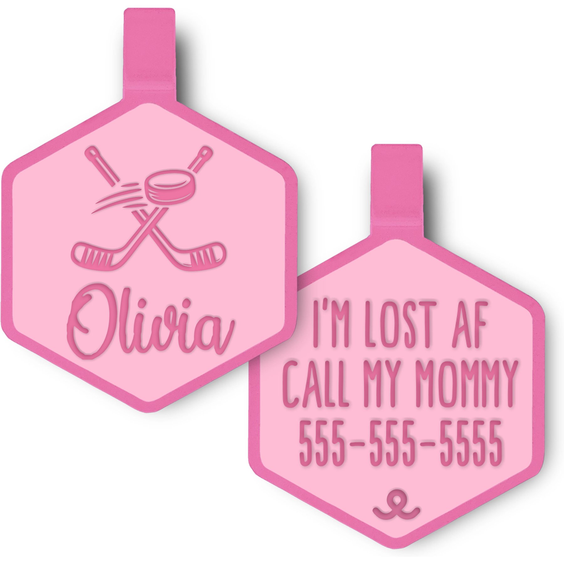 Besties Slapshot Hockey Jingle-Free Silicone Dog ID Tag, Flamingo Pink