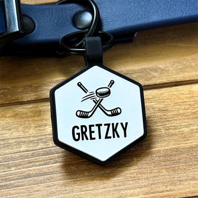 Show full view: Besties Mini Slapshot Hockey Jingle-Free Silicone Dog ID Tag, White slide 3 of 10