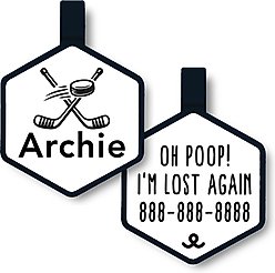 Besties Slapshot Hockey Jingle-Free Silicone Dog ID Tag, White