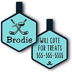 Besties Mini Slapshot Hockey Jingle-Free Silicone Dog ID Tag, Sky Blue
