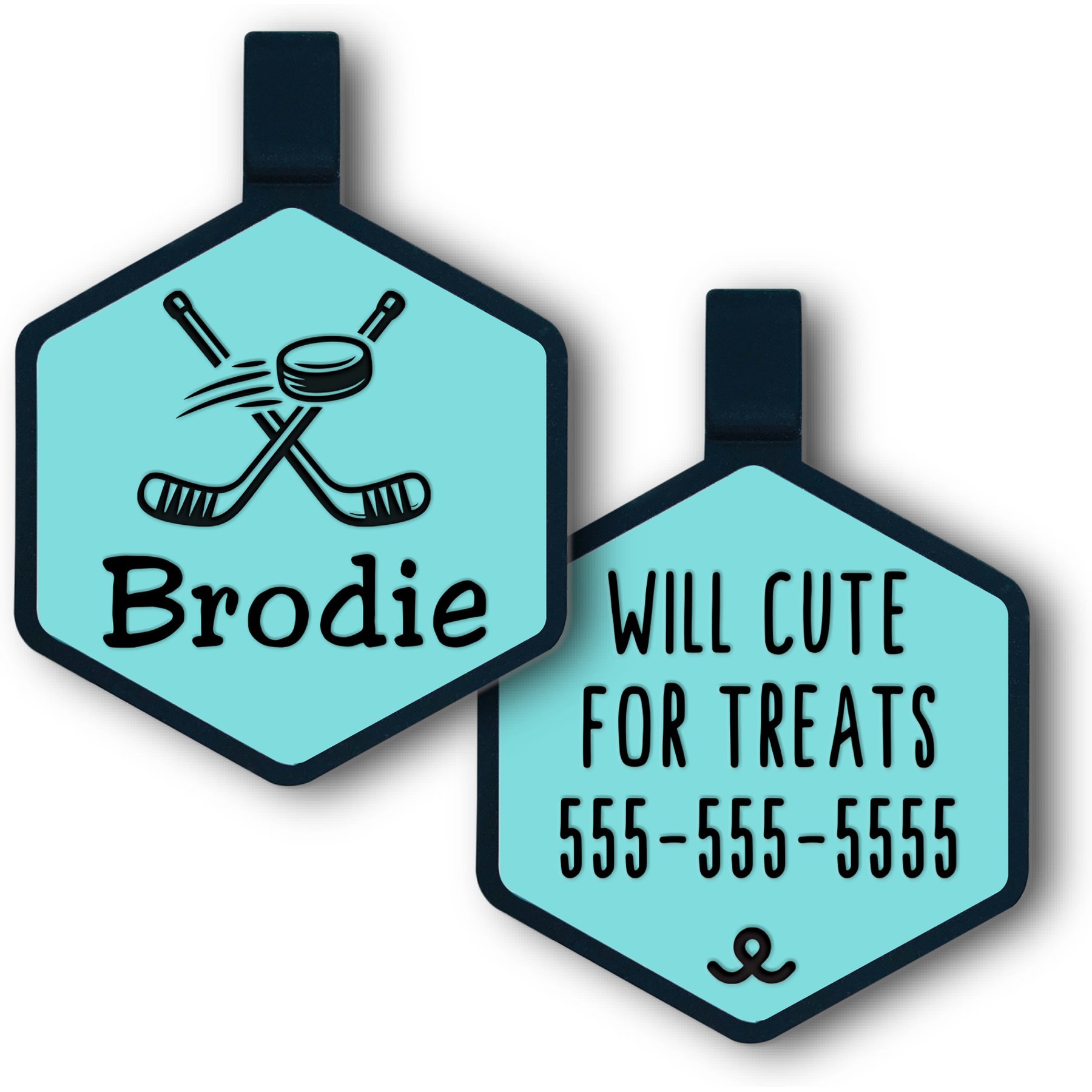 Besties Slapshot Hockey Jingle-Free Silicone Dog ID Tag, Sky Blue