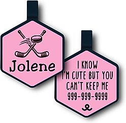 Besties Slapshot Hockey Jingle-Free Silicone Dog ID Tag, Blush
